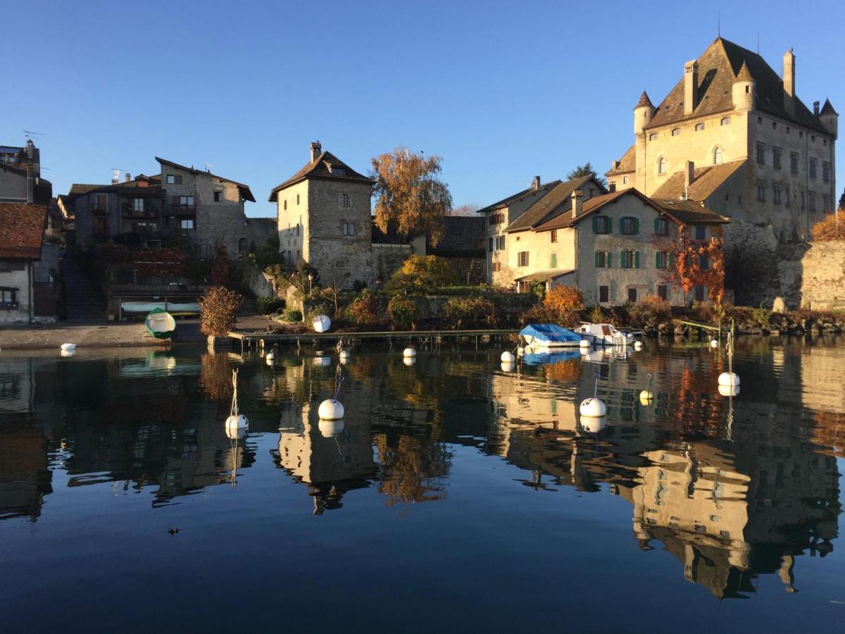 A Room With A View - Maisonnette Dans Bourg Medieval Au Bord Du Lac Leman إيفوار المظهر الخارجي الصورة